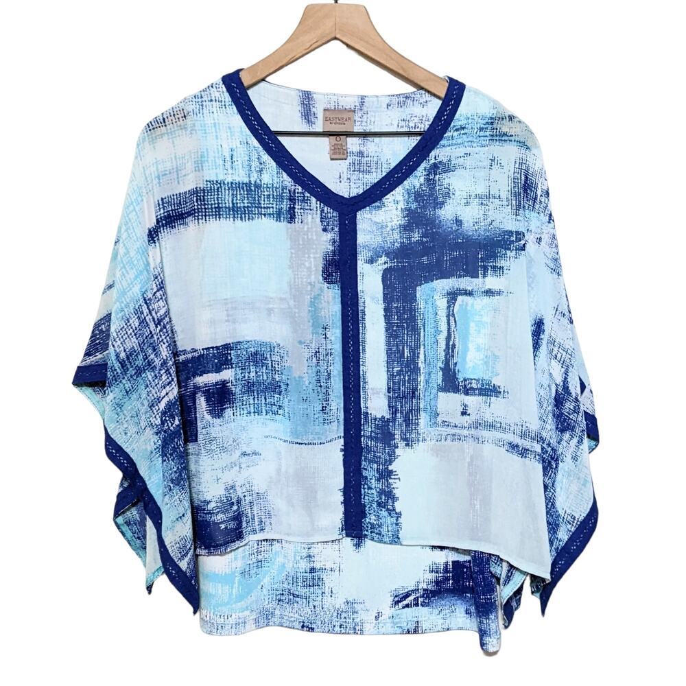 Easywear by Chico's Blouse Womens S Blue Abstract Print Art To Wear Flowy Top 0
